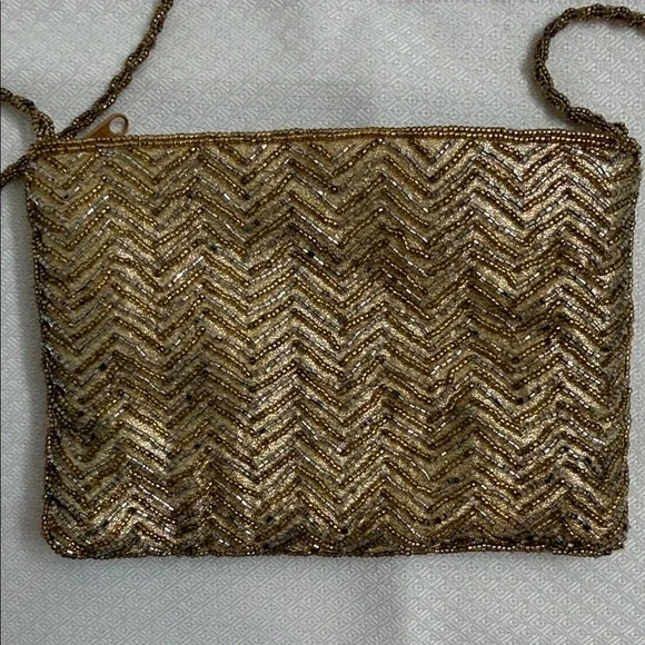La Regaie Gold Chevron Crossbody Evening Bag Vintage Y2K - Picture 5 of 7